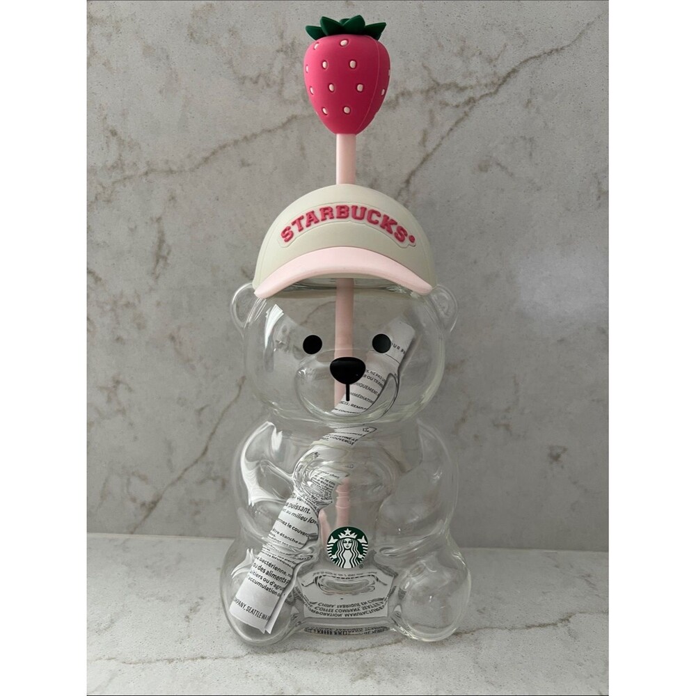 Starbucks Pink Barista July Drink Strawberry Bear Cup Glass